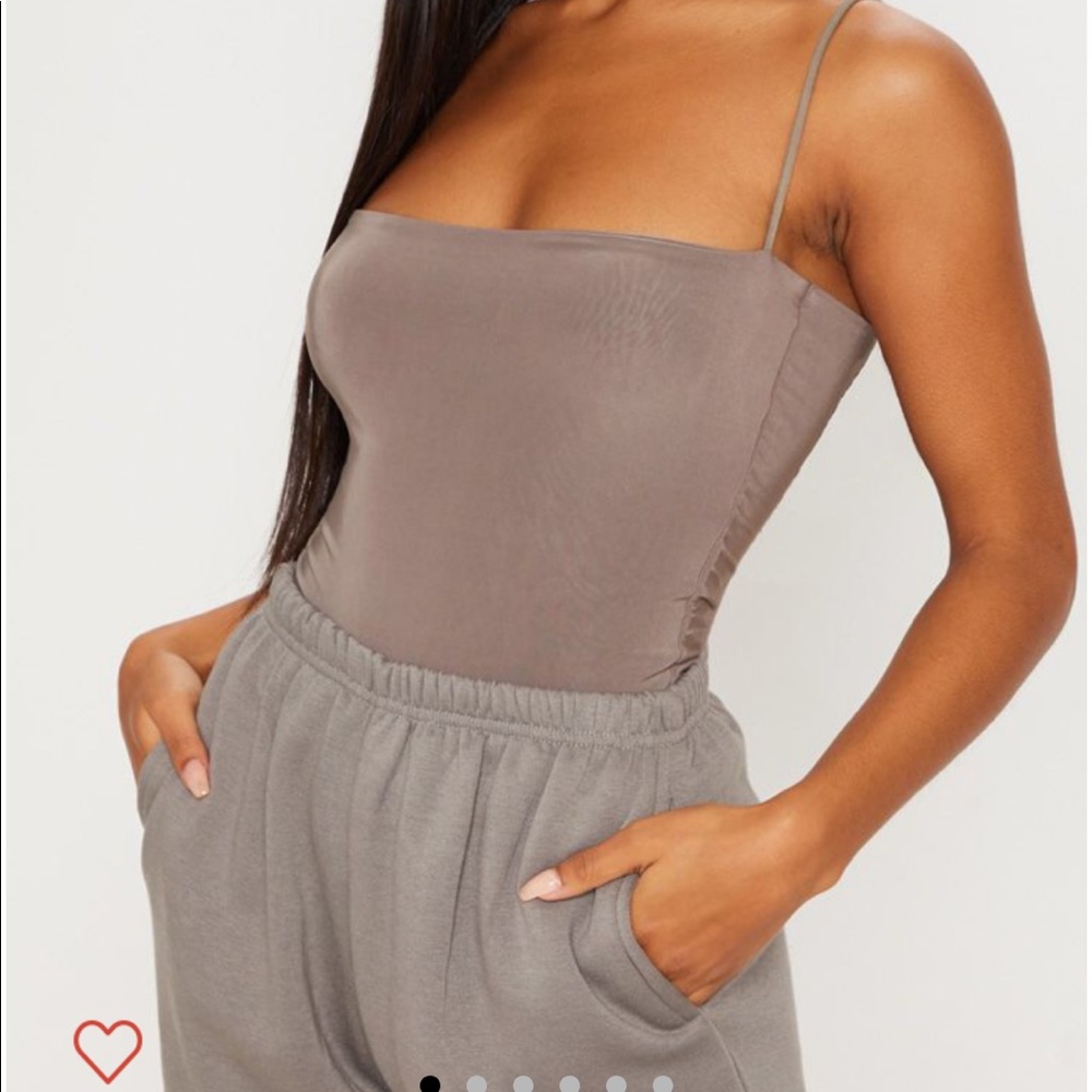 Mocha slinky square neck spaghetti strap bodysuit